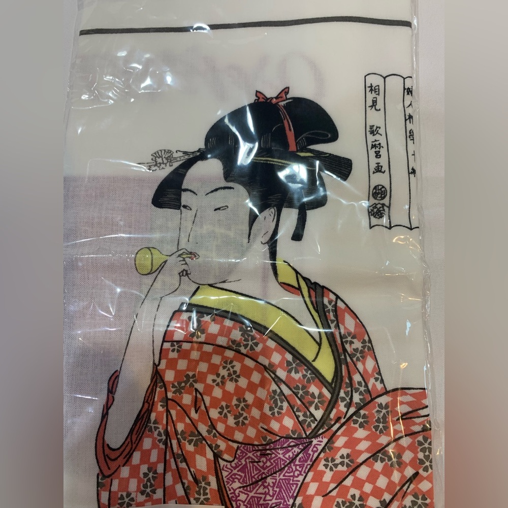 Vintage Utamaro Chirimen Yuzen Furoshiki Wrapping Cloth. New in Package.